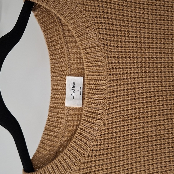 Wilfred Women's Camel/Tan Merino Wool Waffle Knit Crewneck Sweater (Size S) - Picture 2 of 9